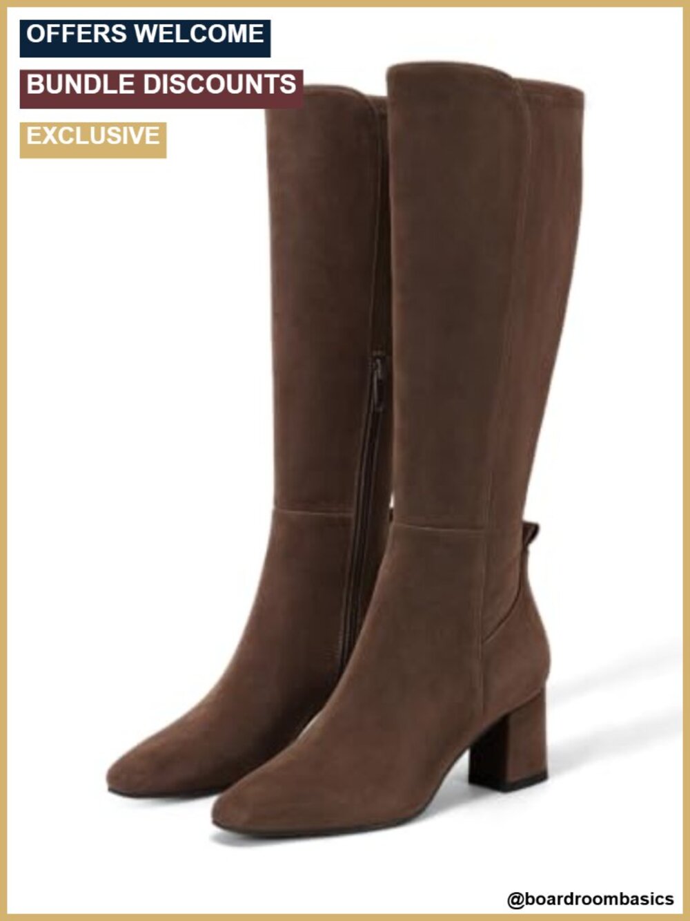 Faux Suede Knee High Boots Chunky Heel Side Zipper Dress Boots
